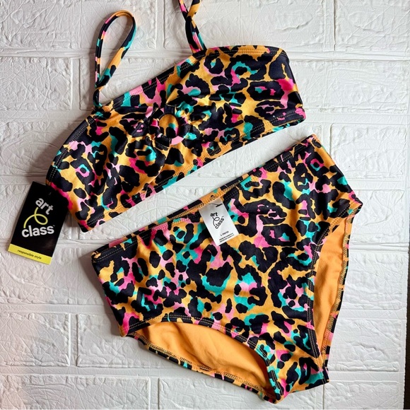 New Art Class Kids Swim Set - Multicolor Leopard Print Size L (10/12) - Picture 6 of 14
